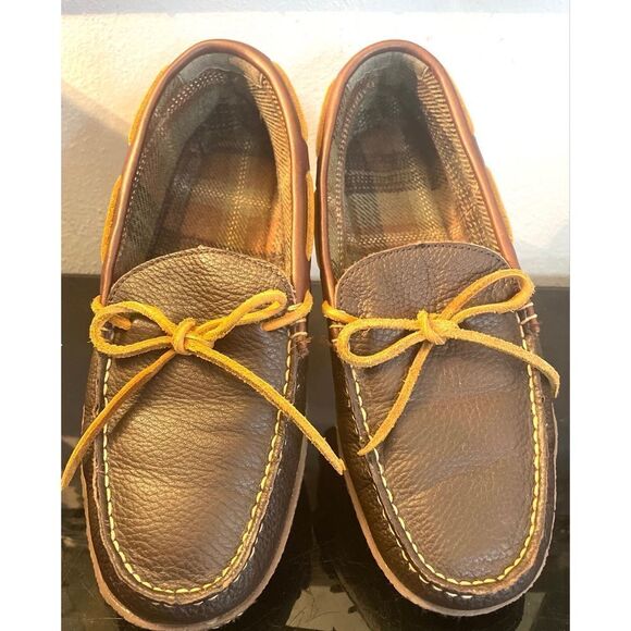 LL Bean Pebble Leather Moccasin Slip-On Loafer Driving Shoes Mens Size 8 - Picture 2 of 11